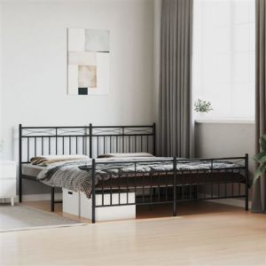 VidaXL Cadre de Lit Métal avec Tête de Lit Pied de Lit, Lit Double avec Sommier à Lattes, Lit Adulte avec Pied Chambre, Moderne, Noir 183x213 cm