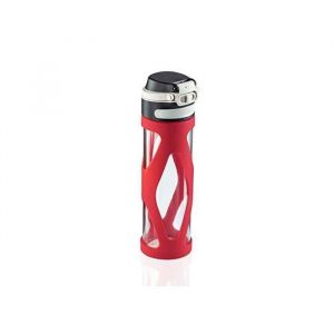 Leifheit Bouteille en verre 600 ml 03256, gourde étanche avec fermeture 100% anti-fuite et ouverture facile, rouge - Gamme Flip