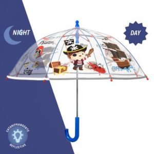 Perletti Parapluie cloche enfant avec bordure phosphorescente - Pirate - Bordure réflechissante pour être visible la nuit