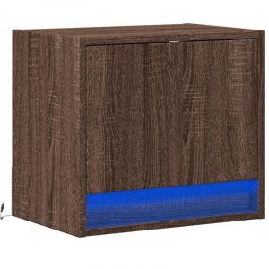 VidaXL Table de chevet murale avec lumières LED chêne marron, table de chevet flottante, support de téléphone, table de chevet à LED