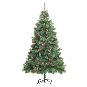 VidaXL Sapin de Noël Artificiel avec Pommes de Pin et Baies, Arbre de Noël avec Aiguilles de Pin, Décoration de Fête Vacance Intérieur Extérieur, 240 cm