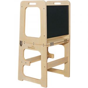 Robincool - Tour d'Apprentissage Montessori Evolutive ii Natural 43x40x86cm Barre de Sécurité, Tableau, Convertible en Bureau