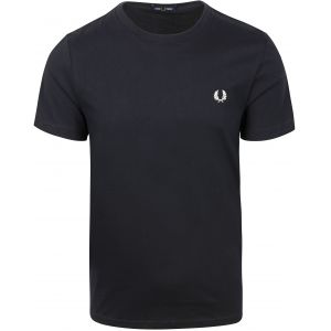Fred Perry Crew Neck Navy - T-Shirt - bleu - S - 100% Coton,Jersey