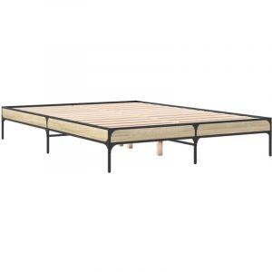 VidaXL Cadre de lit chêne sonoma 160x200 cm bois d'ingénierie et métal, lit, lit d’invités, lit double, meuble de chambre à coucher, sommier