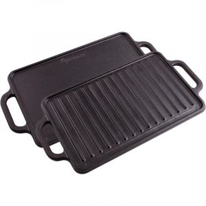 Victoria 36058 Plaque &agrave; Griller en Fonte &agrave; Induction Grille R&eacute;versible 33x21cm pour Barbecue Noir