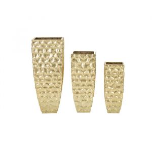 Lot de 3 Cache-pots en m&eacute;tal dor&eacute; 38x38x94-30,5x30,5x76-23x23x63 cm