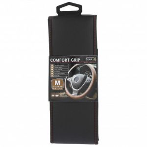 Image de Couvre volant microperfore comfort grip M 3738 cm noir surpiqures rouges