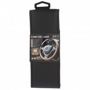 Couvre volant microperfore comfort grip M 3738 cm noir surpiqures rouges