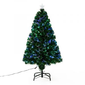 Image de Homcom Sapin de Noël artificiel lumineux fibre optique LED multicolore + support pied Ø 60 x 120H cm 130 branches étoile sommet brillante