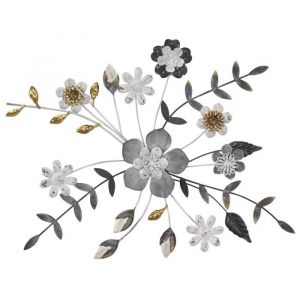 Décoshop26 Décoration murale en métal – Motifs floraux, tons crème gris et or 62 x 3 x 44 cm DEC050023
