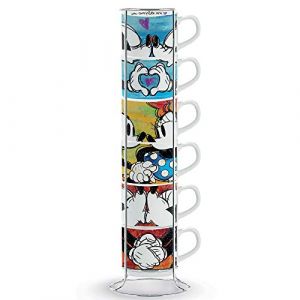 Egan PWM02I/6XL Ensemble de Tasses à Expresso Sweet Love et Metalrack, Porcelaine, 600ml, Multicolore, 6 Pièces