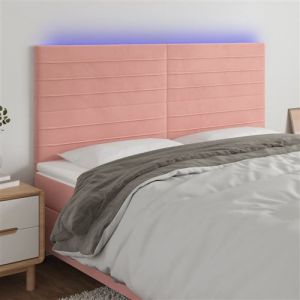 Image de VidaXL T&ecirc;te de Lit &agrave; LED Meuble de Chambre &agrave; Coucher Accessoire de Lit Double T&ecirc;te de Cadre de Lit Int&eacute;rieur Rose 200x5x118/128 cm Velours