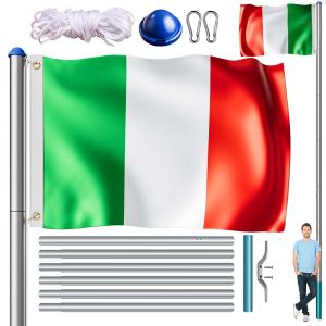 Monzana Mât de drapeau en aluminium 650cm incl. drapeau italien
