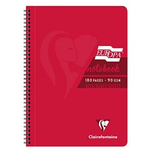 Clairefontaine Cahier reliure intégrale A4 180 pages détachables micro-perforées ligné avec marge Europa Glossy