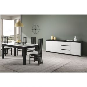 Ensemble S&eacute;jour Laqu&eacute; Noir et Blanc Table 190cm + Buffet 3 Portes - DEYTON - ALTOBUY