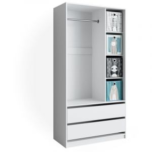 Armoire pour enfants Elmo, Blanc, 100 x 200 cm avec 2 tiroirs et boîtes pliantes, Vicco
