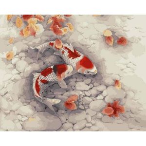 Figured'Art Peinture par Num&eacute;ro Adulte Duo de Carpes Koi - Activit&eacute; Manuelle Kit de Loisir Cr&eacute;atif DIY Num&eacute;ro d'Art Complet - 40x50cm sans ch&acirc;ssis en bois