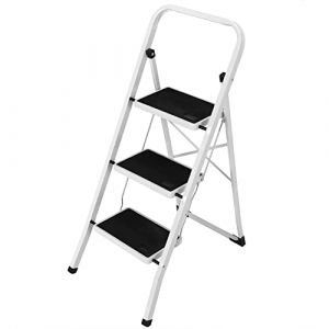 Bakaji Escabeau Pliable carré Gain de Place avec marches antidérapantes et poignée de sécurité, Tabouret Structure en Acier et revêtement en Caoutchouc, Charge maximale 150 kg