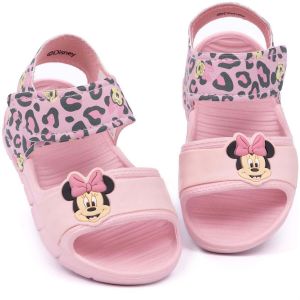 Disney Minnie Mouse Sandals Enfants Tout-petits | Curseurs roses imprimés léopard pour filles avec sangle de soutien | Chaussures d’été roses Chaussures