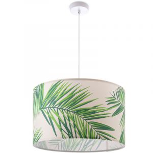 Plafonnier Suspension Salon Chambre à Coucher Motif Palmiers Vert Beige E27 Vert (Ø38cm), Lampe à suspension - Blanc - Paco Home