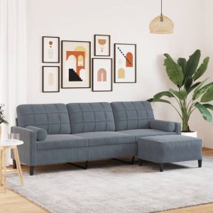 VidaXL Canapé À 3 Places Avec Repose-Pieds Gris Foncé 210 Cm Velours