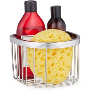 Relaxdays Support pour Douche, Acier Inoxydable, Mural, HxLxP: 11,5x16x16, pour shampoing, Gel Douche et Savon, argenté