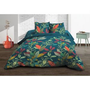 Image de Le linge de Jules Parure Drap Plat + Drap-Housse 140x190 + 2 T - Pur Coton 57 Fils - Acapulco, Bleu