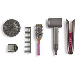 Casdon Dyson Jouets - Kit de Coiffure Supersonic & Corrale Deluxe - Lisseur et sèche-Cheveux Fonctionnels - Comprend des lumières et des Sons interactifs - 3 Ans +, Gris