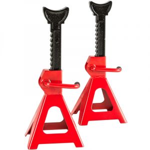 TecTake Lot de 2 Chandelles pour Voiture - Capacit&eacute; 3 Tonnes / &Eacute;l&eacute;ment - Espace de levage : 285 mm &agrave; 425 mm Rouge