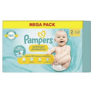 Pampers Premium Protection Taille 2, Couches x114, 4Kg - 8Kg, Notre N°1 pour le Confort et la Protection des Peaux Sensibles