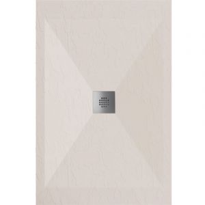 Stano Receveur de douche 90x110 cm extra plat DEXA en résine surface ardoisée beige Grille inox