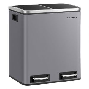 Songmics Poubelle de cuisine 2 x 15 l avec pédale 2 compartiments gris ardoise