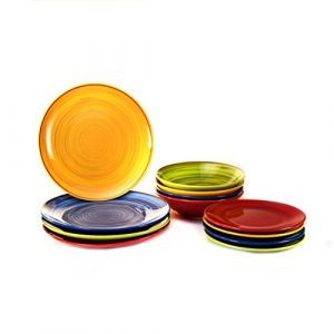 H&H Service d'assiettes color&eacute;es 12 pi&egrave;ces &ndash; Service d'assiettes pour 4 personnes multicolores &ndash; Set d'assiettes fabriqu&eacute;es en Stoneware &ndash; Remplissez votre table de couleur