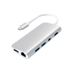 Image de Satechi Adaptateur Multimedia Type-C avec 4K HDMI & Mini-port d%u2019Affichage USB-C PD, Ethernet Gigabit. USB 3.0, micro/SD, slot de carte micro/SD pour 2016/2017 MacBook Pro et 2015/2016/2017 Macbook (Argent)