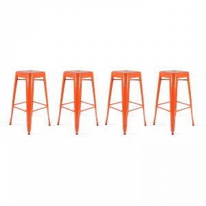 Image de Oviala Lot De 4 Tabourets De Bar Acier Orange Brillant