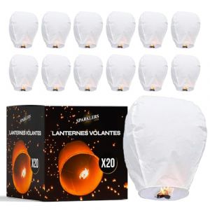 Lot de 20 Lanternes Volantes qualité supérieure en papier 100% Biodegradable Lampion Papier Chinoise Sky L