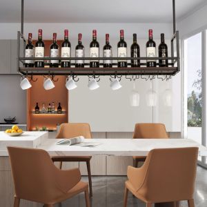 [en.casa] - Casier &agrave; vin suspendu Borejle m&eacute;tal 120 x 30 x 65 cm noir effet noyer