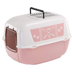 Ferplast Bac Litiere pour Chat, Maison de Toilette pour Chat, 2 filtres &agrave; Charbon Actif Anti-Odeur Inclus, Porte battante obscurcie, 39,5 x 52,5 x h 38 cm, Prima Decor Grand bac &agrave; liti&egrave;re, Rose