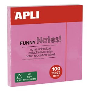 APLI 19082 - Notes adh&eacute;sives FUNNY 75 x 75 mm - Bloc de 100 feuilles couleur rose pastel