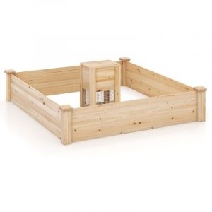 Carré potager en bois de sapin 124 x 124 x 25,5 cm bac à compost base ouverte peinture diy fruits fleurs légumes naturel 20_0008052