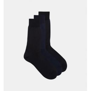 Galeries Lafayette Lot de 3 paires de chaussettes en pur coton Bleu - Couleur Bleu - Taille S