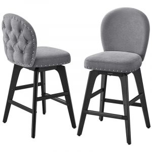 Tabourets de bar lot de 2 pivotants avec dossier et pieds en bois assise en tissu chenille hauteur d&rsquo;assise 66,5 cm pour &icirc;lot central gris
