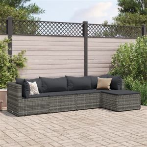 VidaXL Salon de jardin 5 pcs avec coussins Gris Résine tressée, ensemble de canapés d'extérieur, canapé d'angle de jardin, salon de jardin d'angle