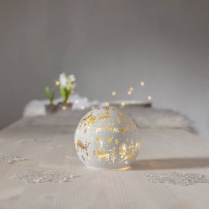STAR TRADING Lampe sphérique LED Merry X-Mas Ø 12cm blanc verre Fonctionnement sur piles