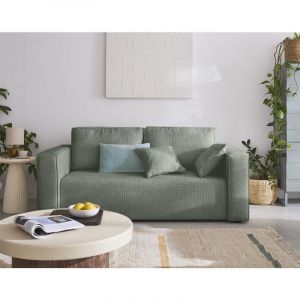 Topaze - canap&eacute; droit 2 places - en tissu velours relief - Vert