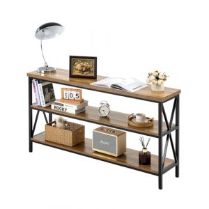 VEVOR Table Console étroite pour canapé, 140 x 34 x 76,2 cm, Table d'entrée Longue à 3 Niveaux, Console Meuble avec Cadre en métal, pour Couloir, Salon, Bureau et Chambre à Coucher, Marron et Noir
