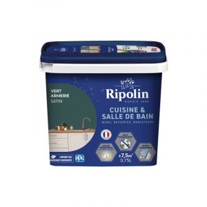 Ripolin Peinture Int&eacute;rieure Cuisine et Bain &ndash; Murs, Boiseries & Radiateurs - Adapt&eacute; Pi&egrave;ces Humides - Effet Perlant - Lessivable - Haute R&eacute;sistance - Vert Armerie - Satin - 0L75