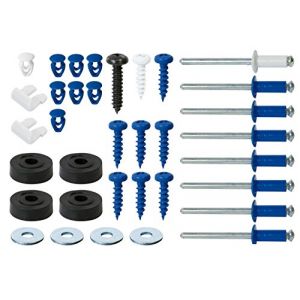 Cora Kit de fixation complet pour plaques d`immatriculation avec 8 rivets, 8 vis, 8 boulons, 8 écrous, 4 vis, 2 arrêtoirs, Noir -