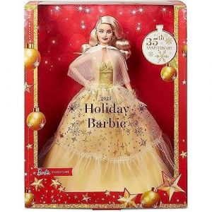 Mattel Signature Joyeux No&euml;l 2023, Poup&eacute;e Collector Sp&eacute;ciale F&ecirc;tes Avec Robe De Soir&eacute;e Dor&eacute;e, Cheveux Blonds Et Emballage De Pr&eacute;sentation, &Agrave; Collectionner, Jouet pour Enfant de 3 ans et Plus, HJX08
