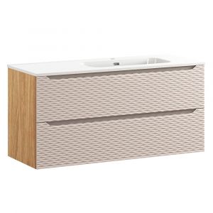 Meuble simple vasque encastrée droite 120cm 2 tiroirs Elora Beige et bois